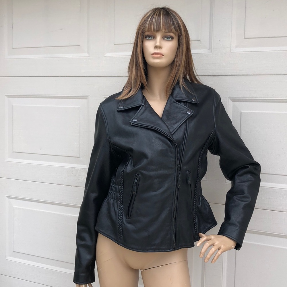 WOMEN’S FIRST CLASSIC MOTO BLACK LEATHER JACKET L